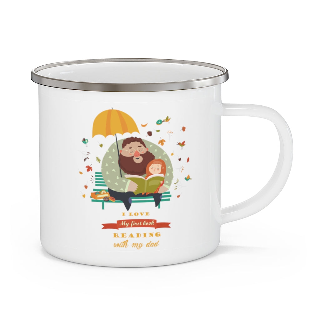 I Love My First Book Reading with My Dad Father's Day Enamel Camping Mug