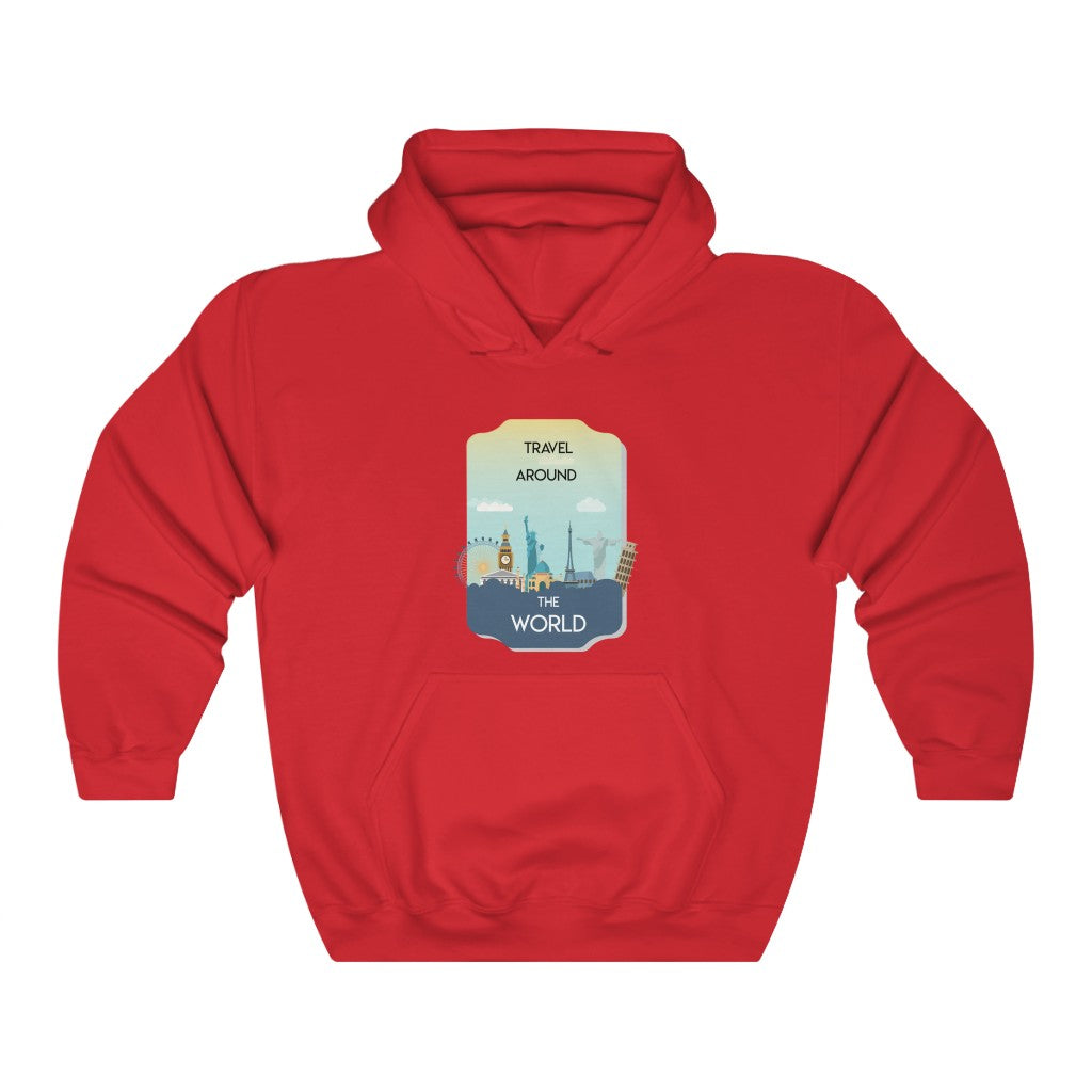 Travel Around the World Badge Unisex Heavy Blend™ Hooded Sweatshirt