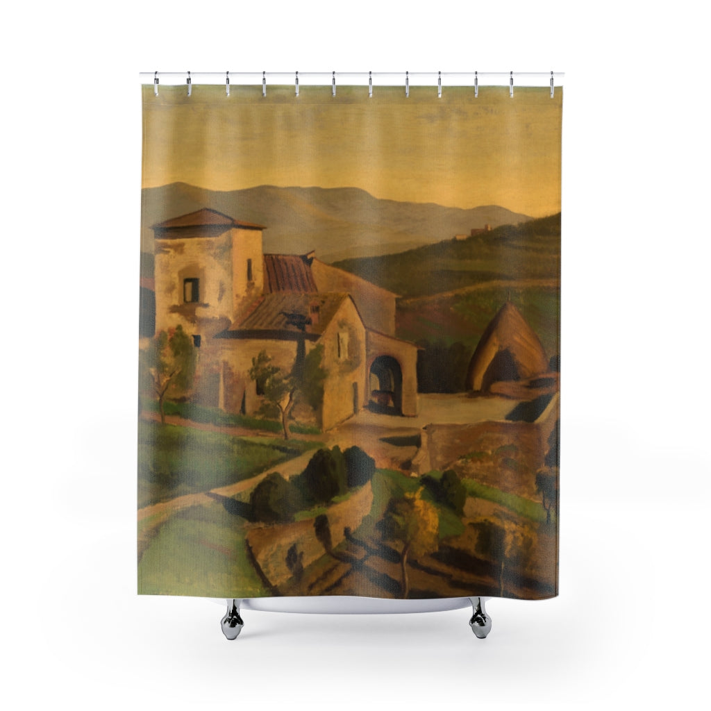 Tuscan Farmhouse Painting Art Shower Curtain