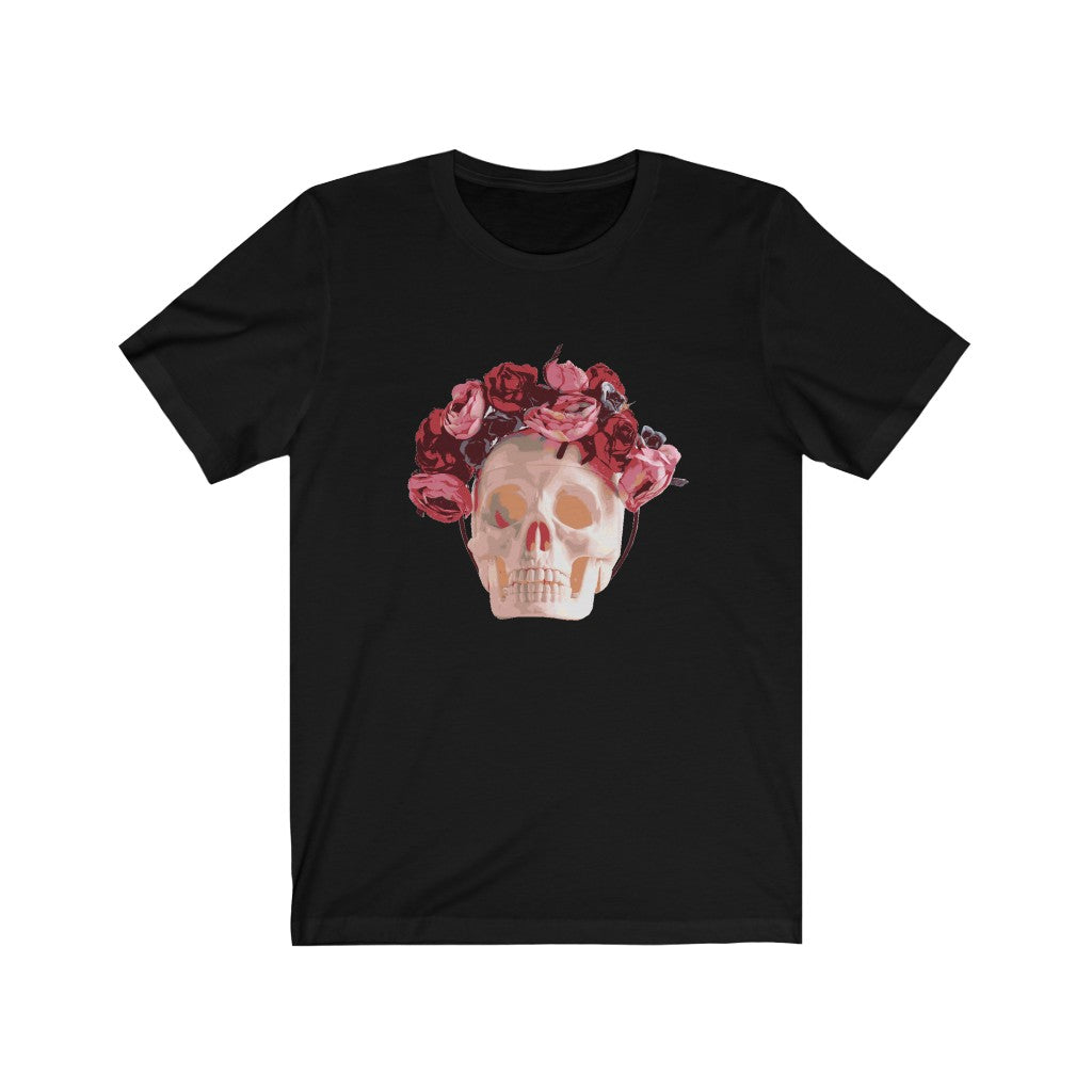 Skull Shirt in Pink and Red Wreath Unisex Jersey Short Sleeve Tee