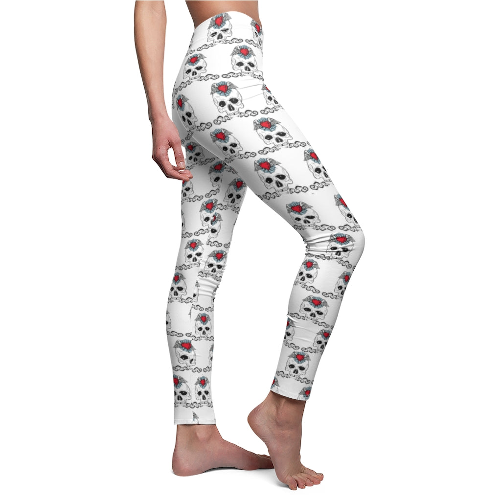 Skull with Red Heart Women's Cut & Sew Casual Leggings
