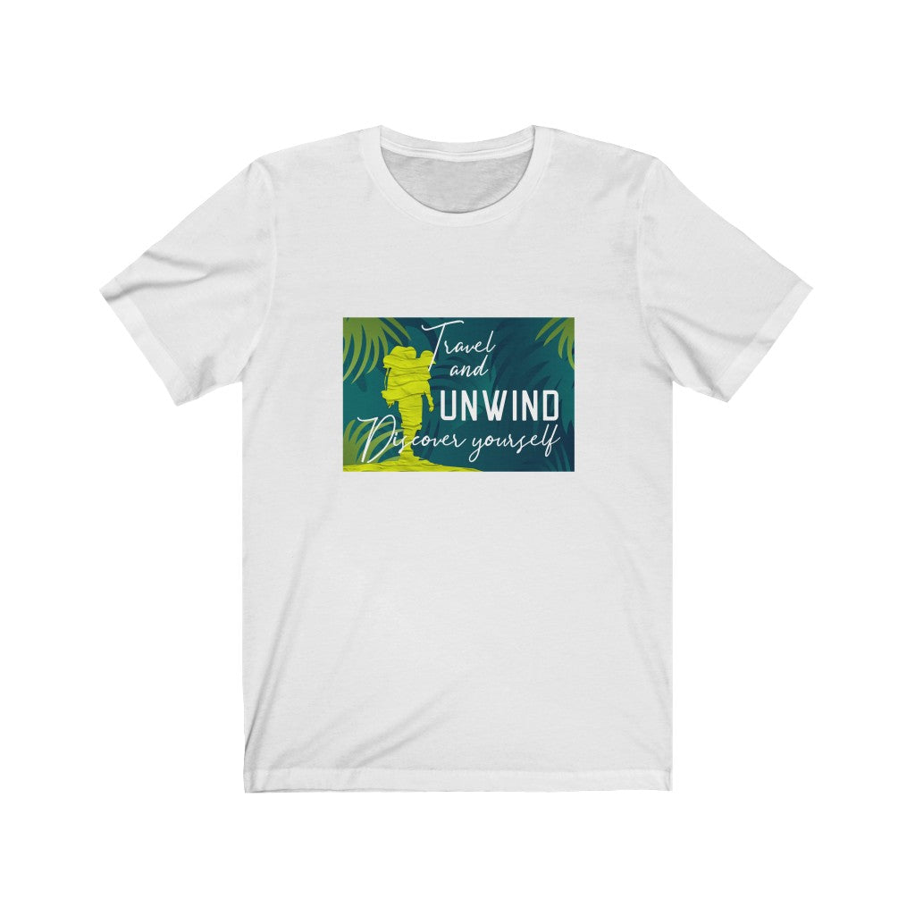 Travel and Unwind Discover Yourself Unisex Jersey Short Sleeve Tee