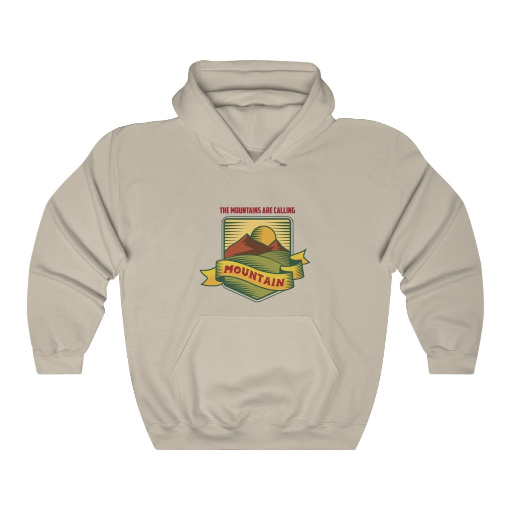 The Mountains are Calling Mountain Badge Unisex Heavy Blend™ Hooded Sweatshirt