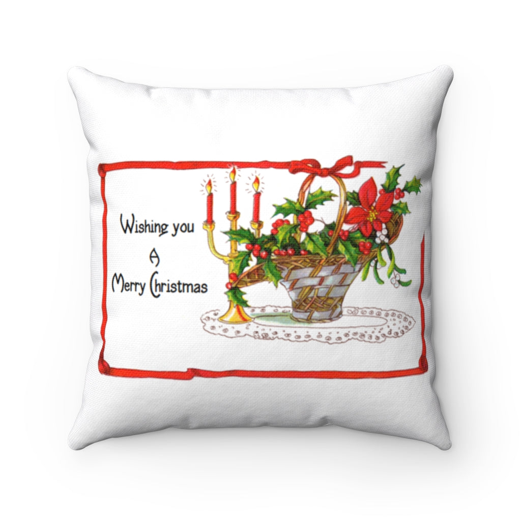 Wishing You a Merry Christmas Vintage Decor Spun Polyester Square Throw Pillow