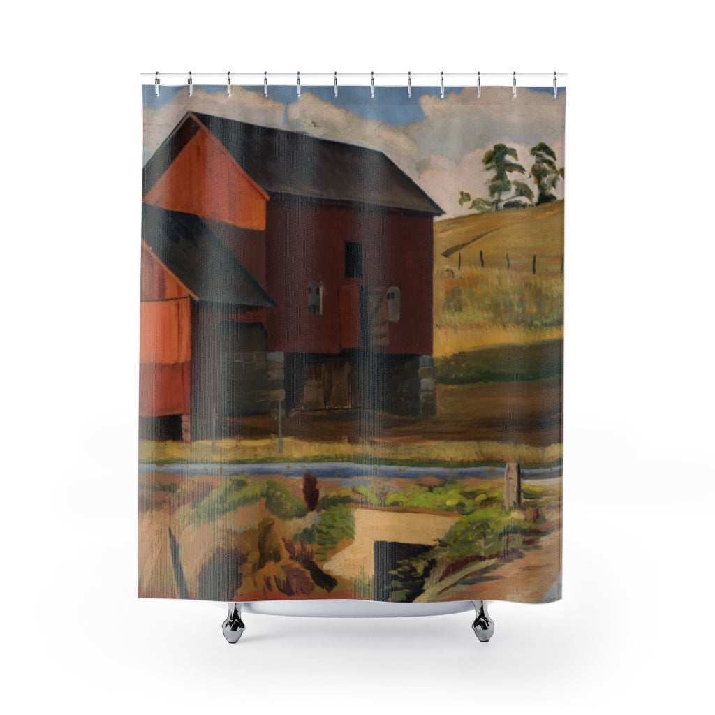 Bluemont Red Farmhouse Painting Shower Curtain