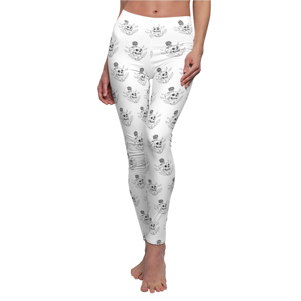 Skull with a Rose Women's Cut & Sew Casual Leggings