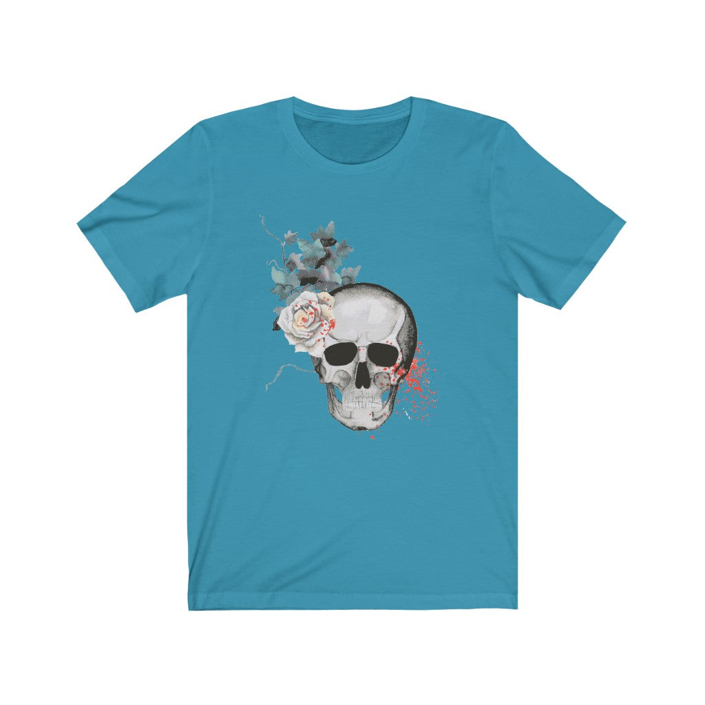 Skull Shirt White Flowers and Leaves Unisex Jersey Short Sleeve Tee