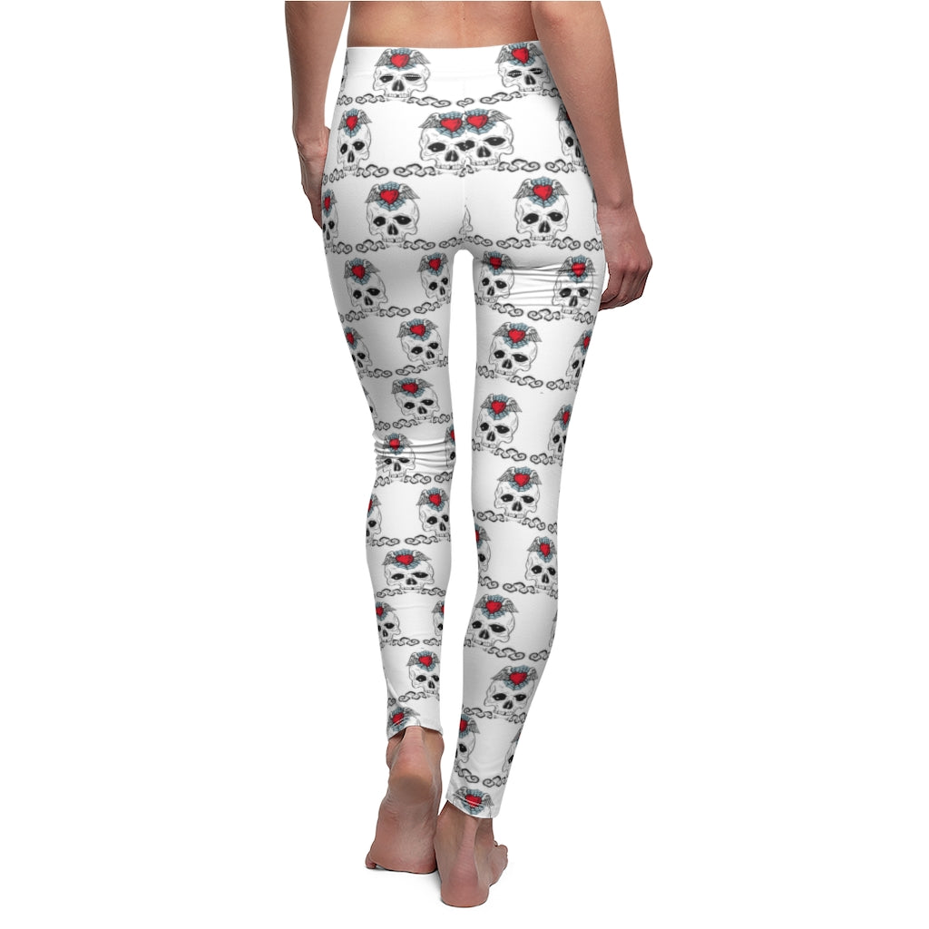 Skull with Red Heart Women's Cut & Sew Casual Leggings
