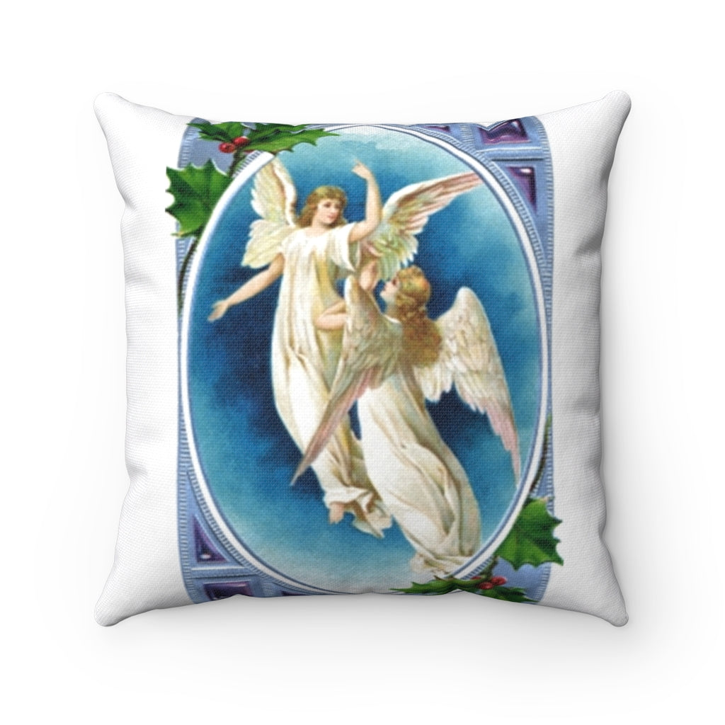 Two Angles Floating with Holly Vintage Christmas Decor Spun Polyester Square Throw Pillow