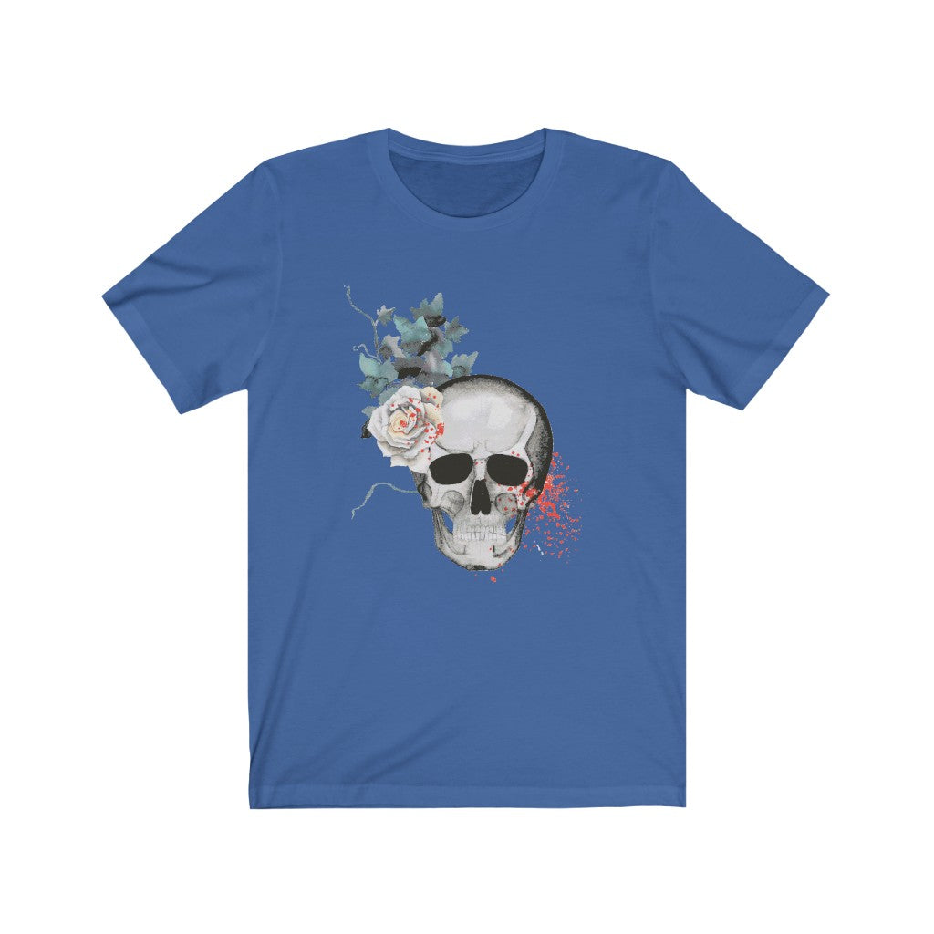 Skull Shirt White Flowers and Leaves Unisex Jersey Short Sleeve Tee