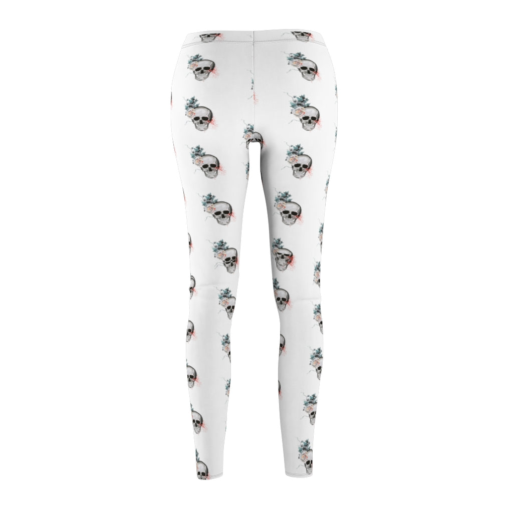 Blue Skull with Pink Rose Women's Cut & Sew Casual Leggings