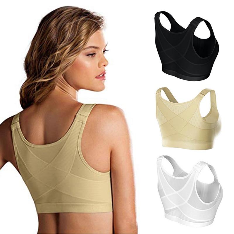 Women Post Surgery Front Fastening Sports Bra With Wide Back  Support-white(4xl)