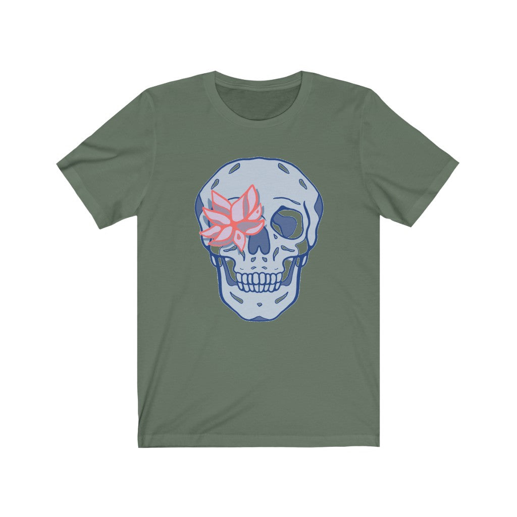 Blue Skull Shirt with Pink Flower Eye Unisex Jersey Short Sleeve Tee