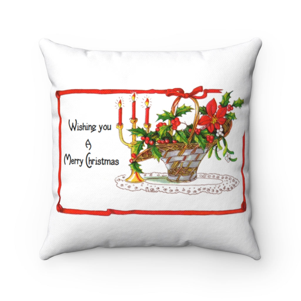 Wishing You a Merry Christmas Vintage Decor Spun Polyester Square Throw Pillow