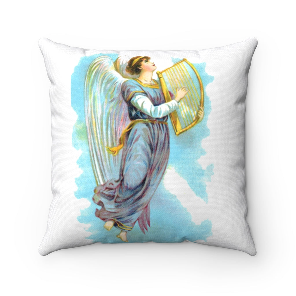 Angel Playing Harp Vintage Christmas Decor Spun Polyester Square Pillow