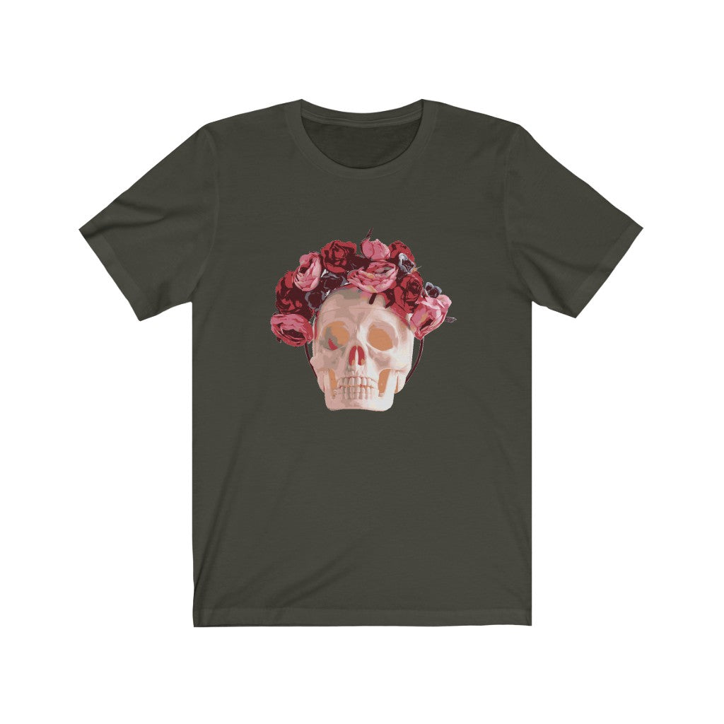 Skull Shirt in Pink and Red Wreath Unisex Jersey Short Sleeve Tee