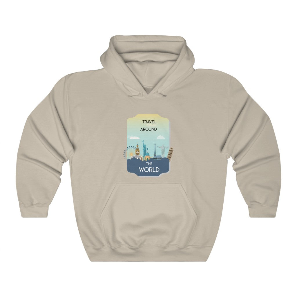 Travel Around the World Badge Unisex Heavy Blend™ Hooded Sweatshirt