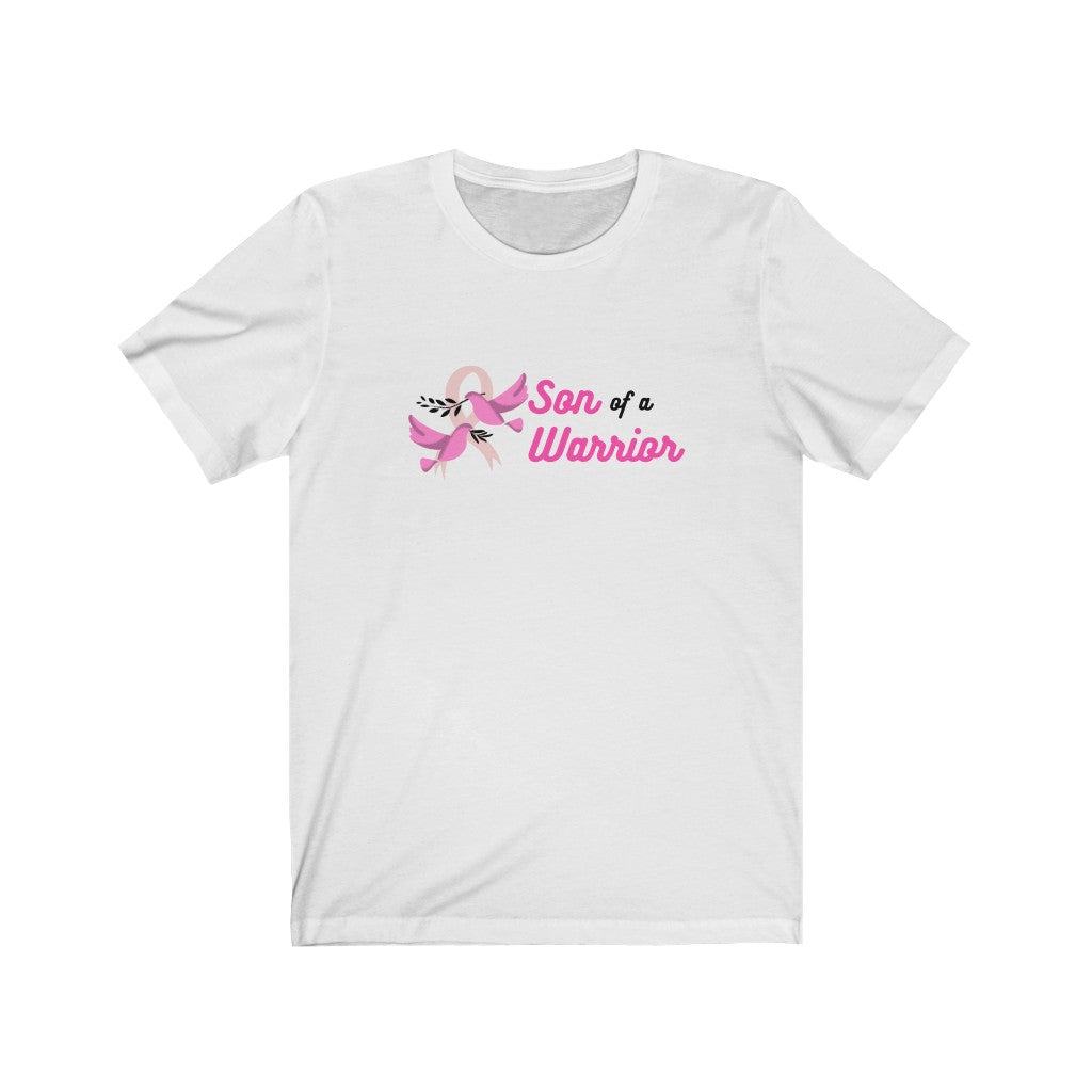 Son of a Warrior Breast Cancer Awareness Unisex Jersey Short Sleeve Tee