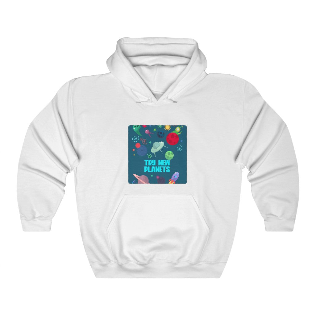 Alien and Space 9: Try New Planets Unisex Heavy Blend™ Hooded Sweatshirt