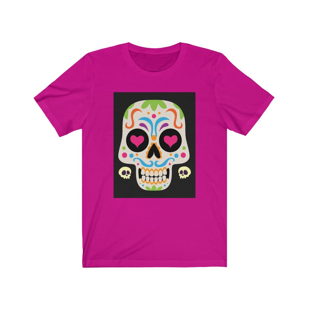 Pink Sugar Skull Shirt with Hearts Unisex Jersey Short Sleeve Tee