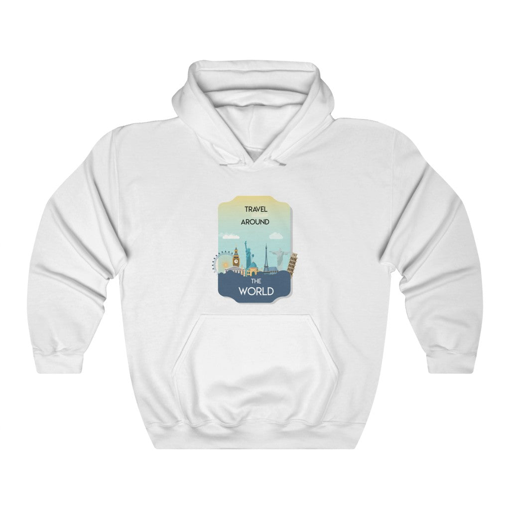 Travel Around the World Badge Unisex Heavy Blend™ Hooded Sweatshirt
