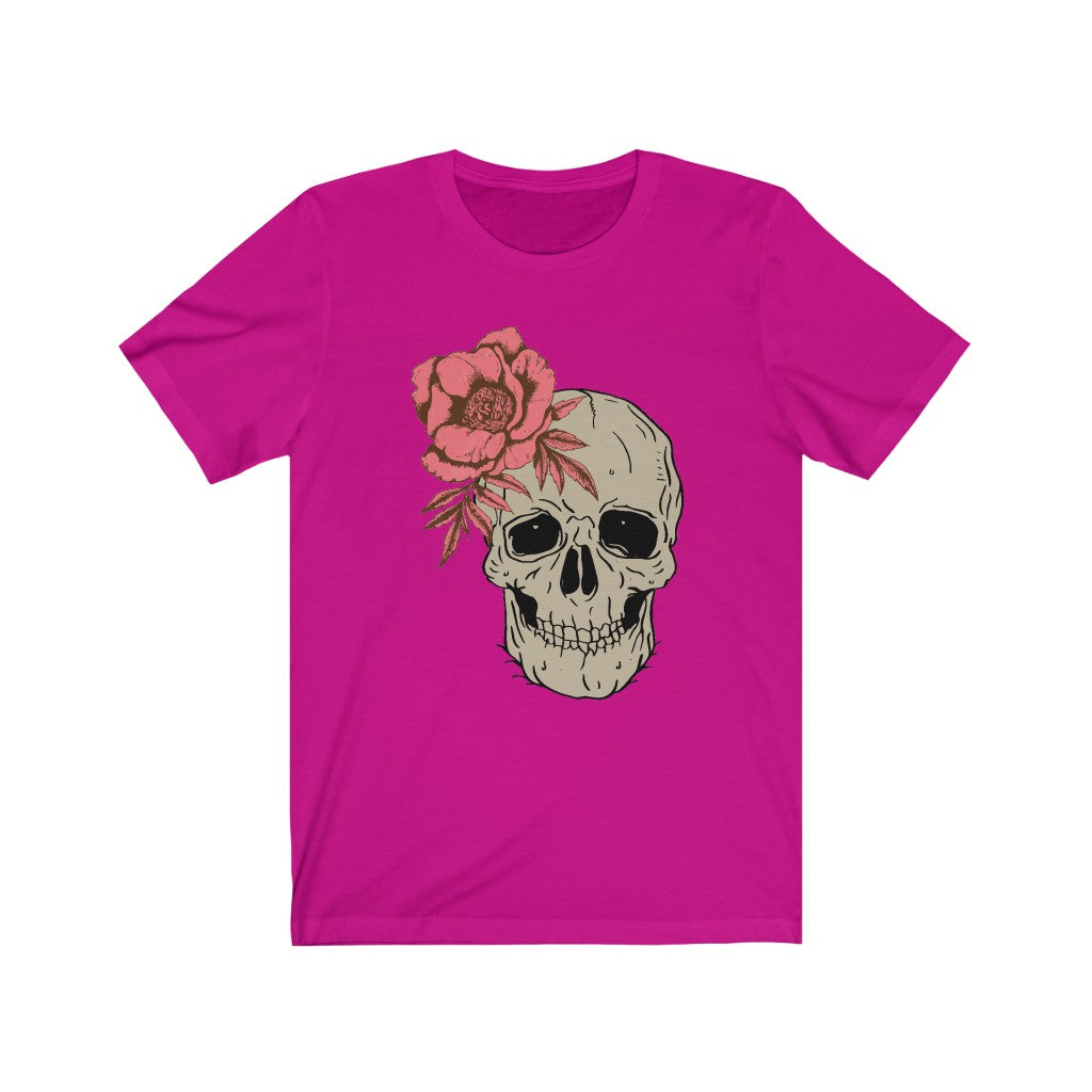Skull Shirt with Pink Flower Unisex Jersey Short Sleeve Tee