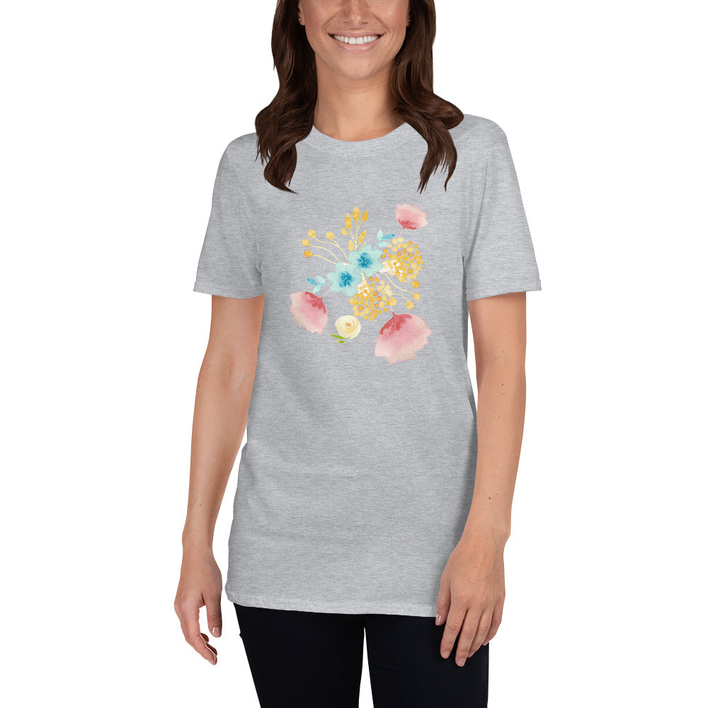 Floral Pink Blue Yellow Flower Short-Sleeve Unisex T-Shirt